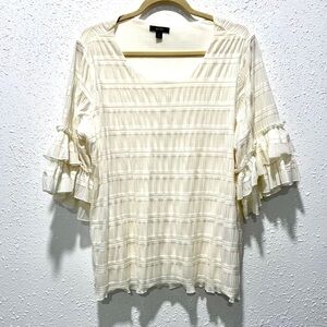 Alfani Cream‎ Flutter Sleeve Blouse with Ruffled Details 0X